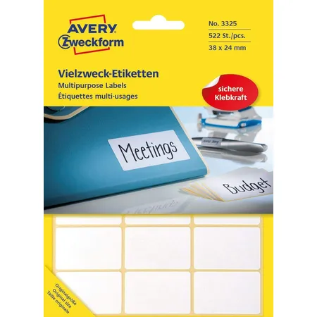Avery Zweckform 3325 Vielzweck Etiketten 38 x 24 mm, 29 Bogen/522 Etiketten, weiß