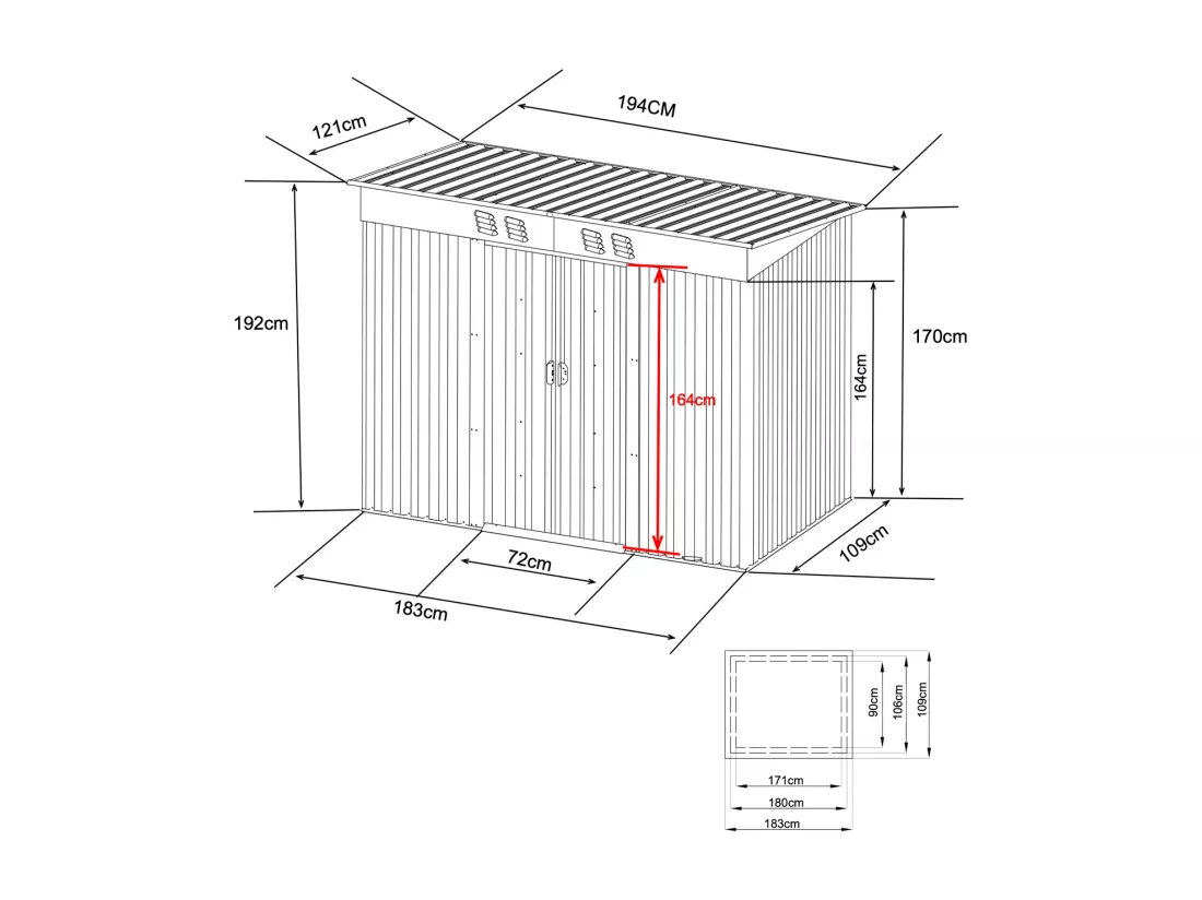 Abri de jardin métal en acier galvanisé gris 2,3 m² - MANSO