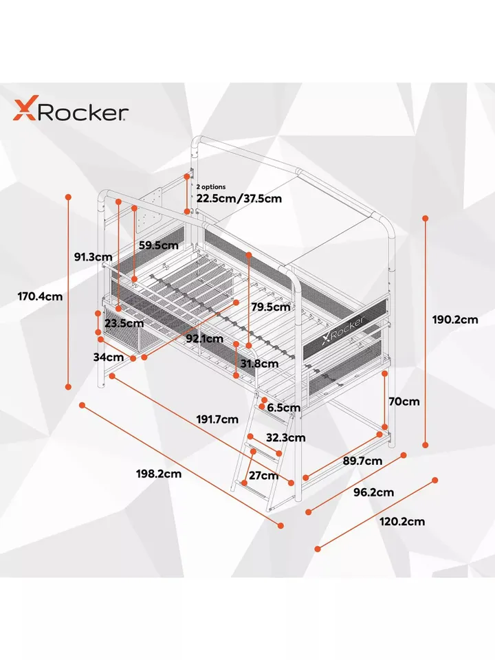 XROCKER gaming-loftseng sort 90x190cm/TV-holder/metal