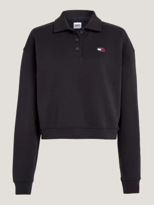 Polo de rugby de manga comprida com emblema, estilo relaxado