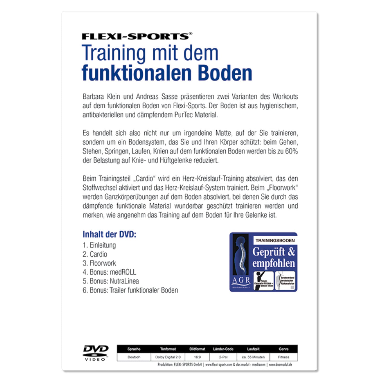 Functional Training Doppelmatte Grau 159,5cm x 91,5cm + Übungs-DVD \