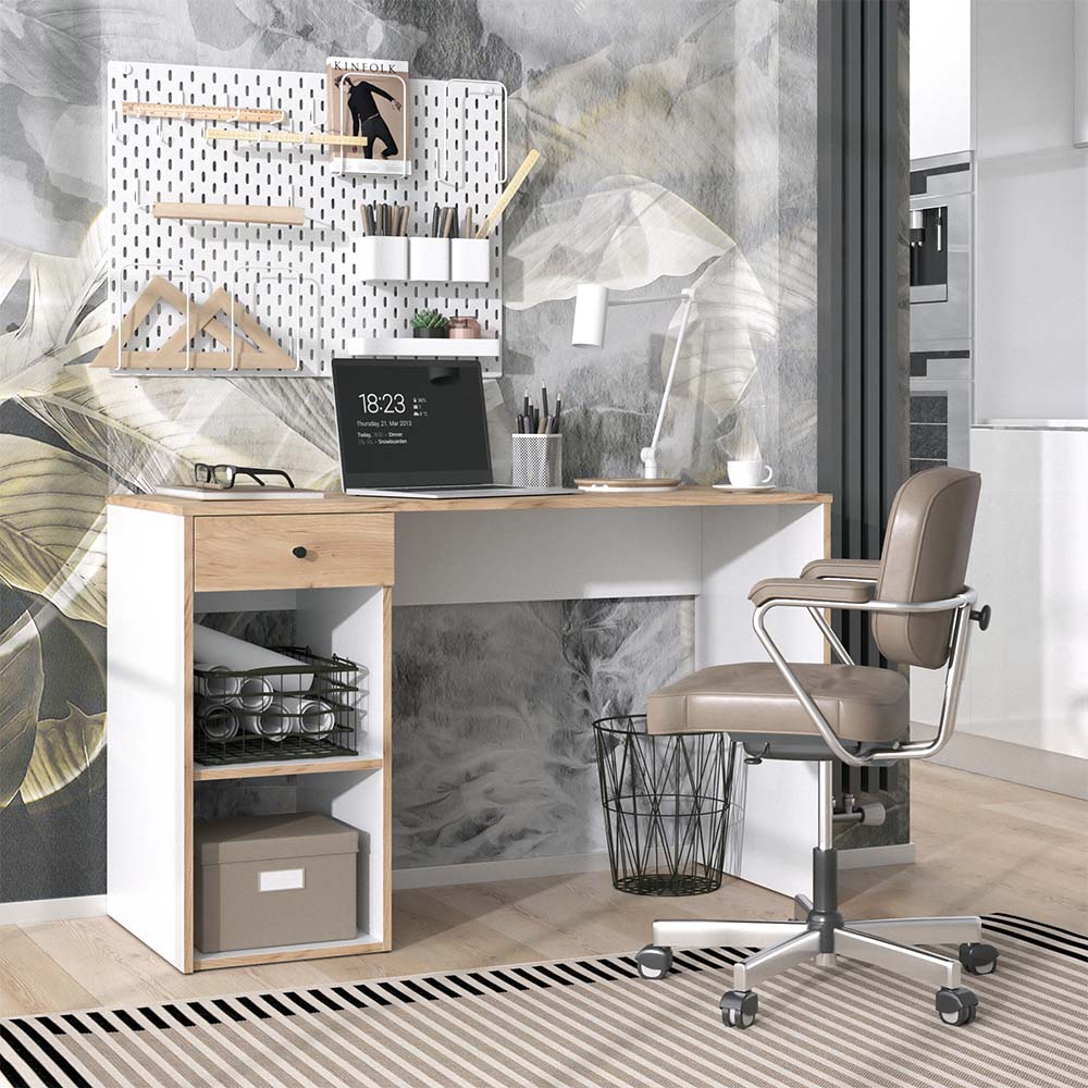 Vicco Schreibtisch Sirio 120x75cm, Goldkraft/Weiß, Bürotisch mit Schublade