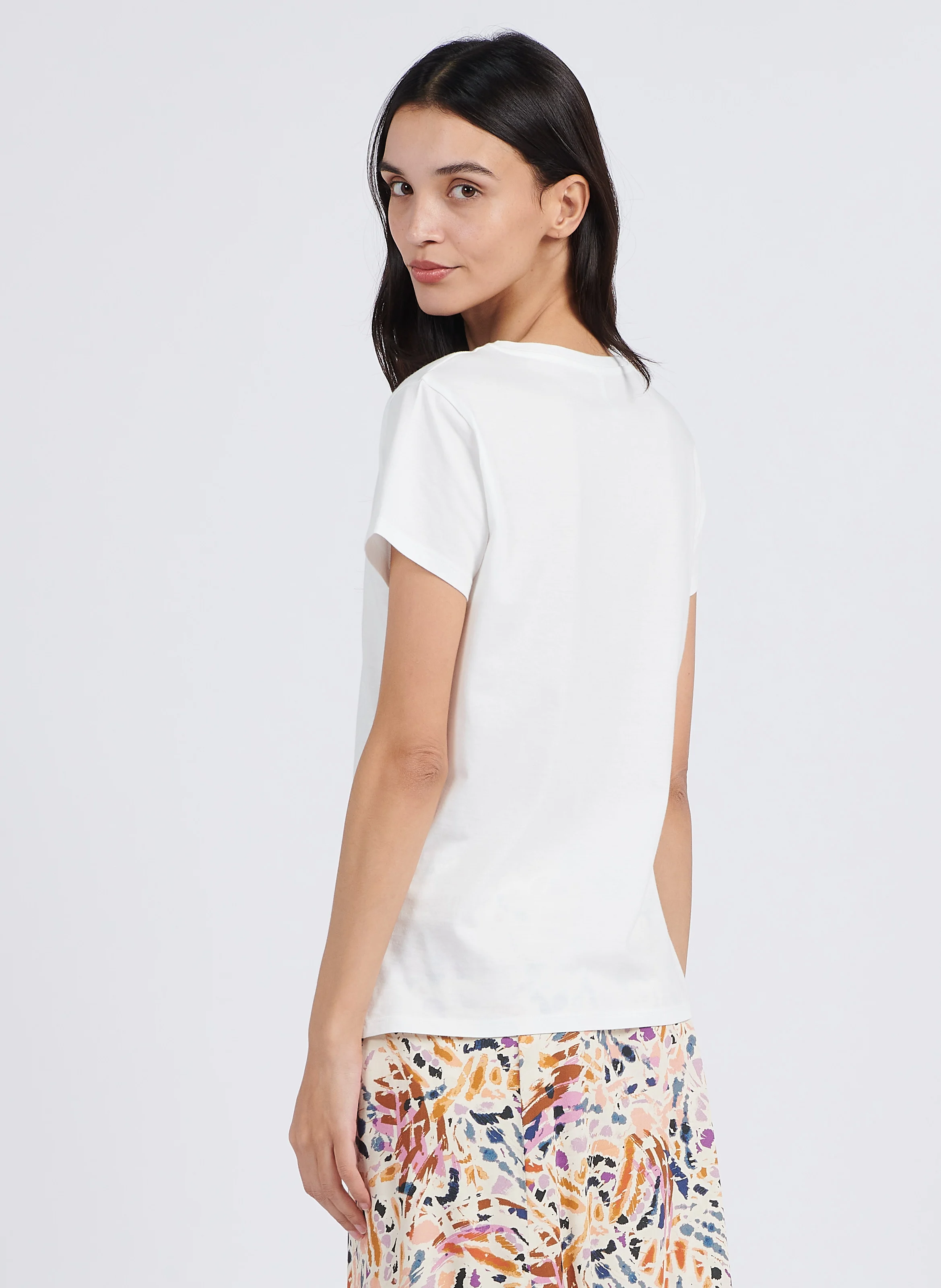 Tee-shirt droit col V en coton | Blanc