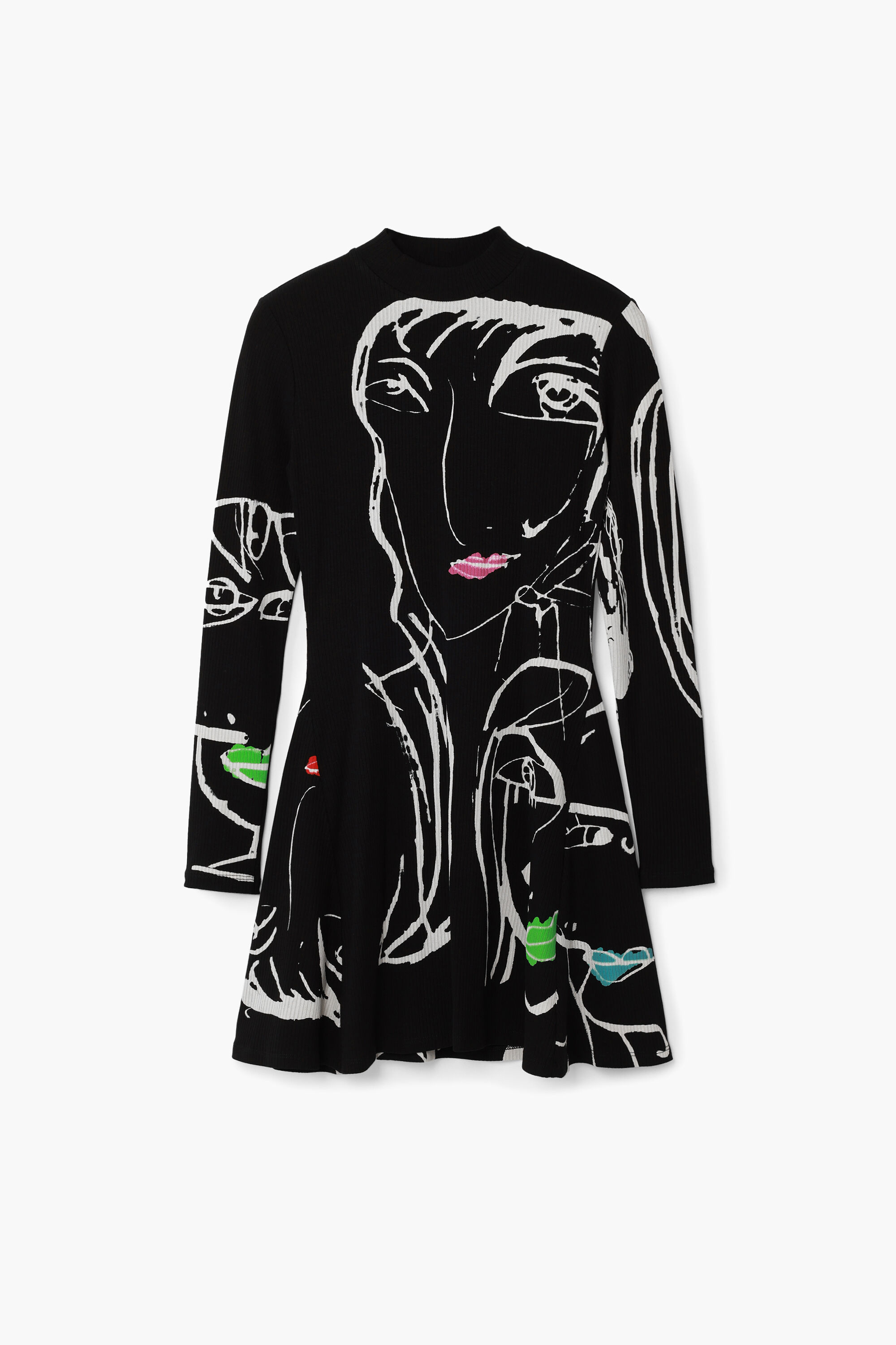 Vestido com estampa de rostos
