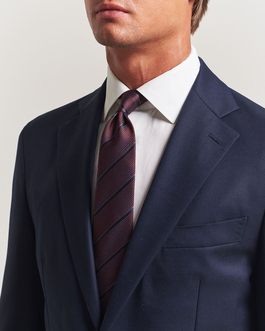 Canali Regimental Stripe Silk Tie Burgundy/Navy