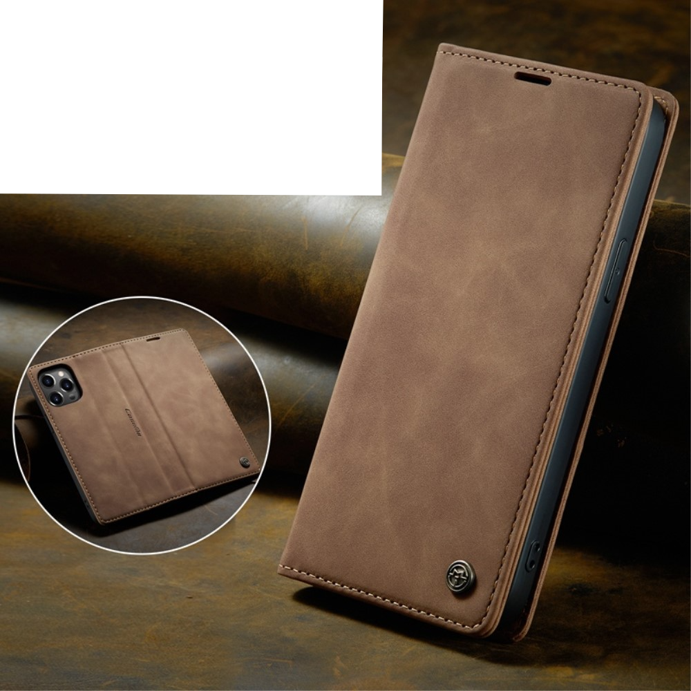 iPhone 14 Pro Max Leder Tasche Flip Wallet Etui mit Kartenfächern - Hellbraun