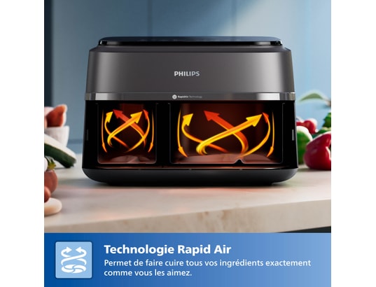 PHILIPS - Friteuse à air chaud NA352/04 Air Fryer 9L double panier + grille XL