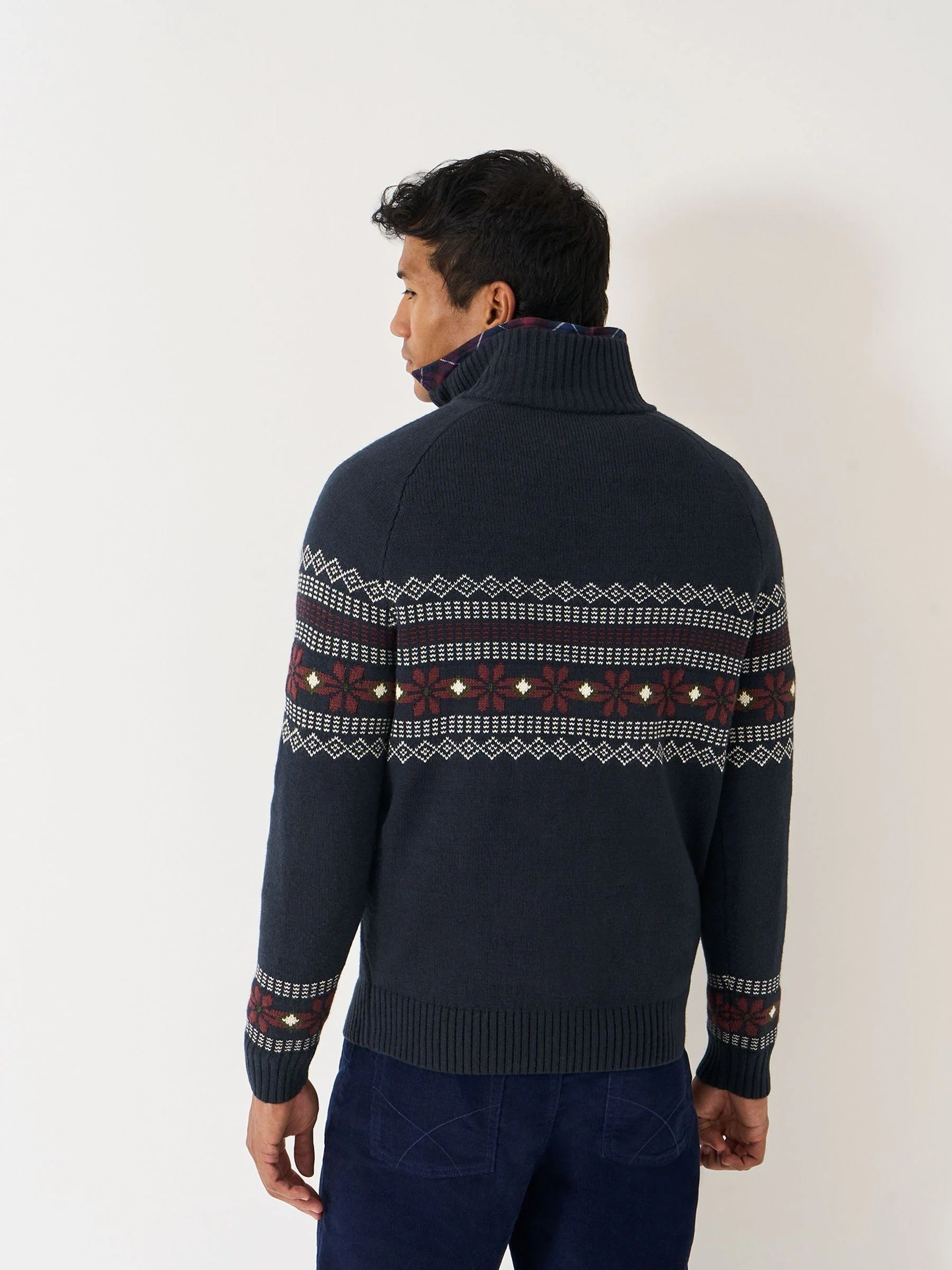 Crew Clothing Company Fairisle Wool Mix Half Zip Jumper