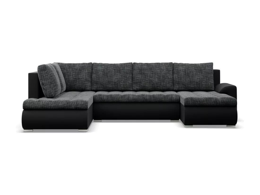 Canapé d'angle en U avec fonction sommeil, Ottoman, Noir + Noir
