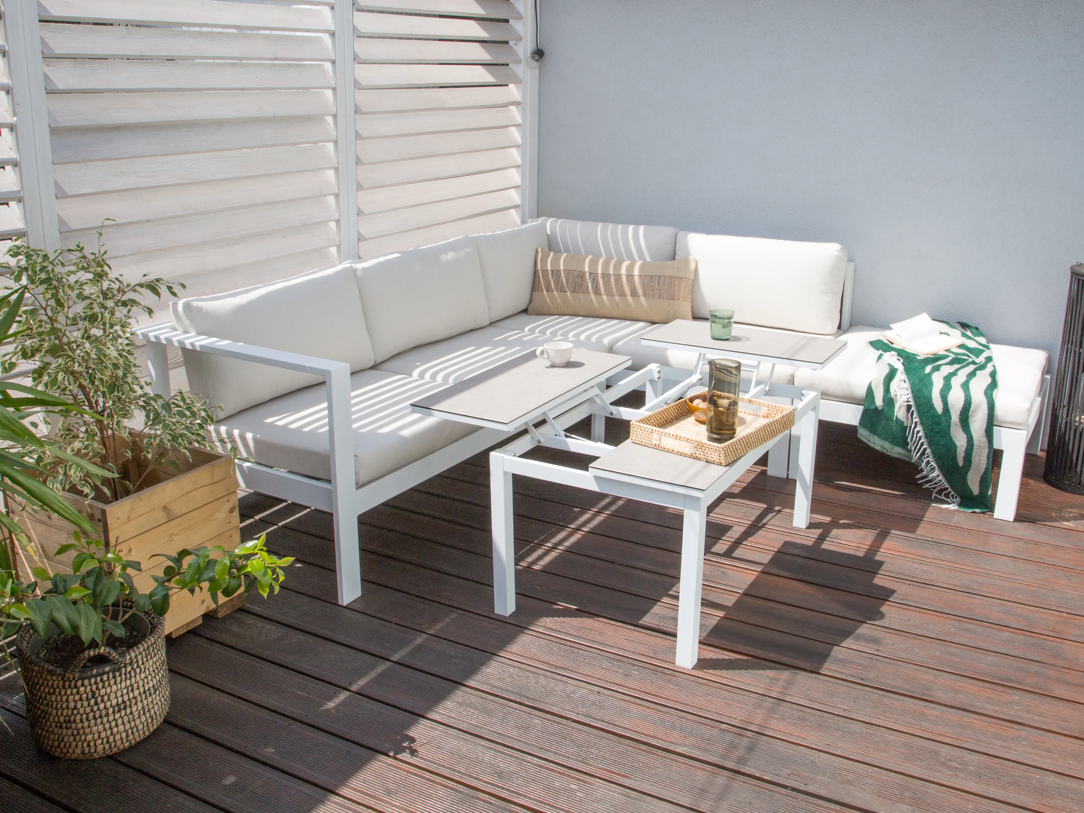 Tuin hoekloungeset met tafel 5-zits MESSINA linkszijdig Metaal Gebroken wit