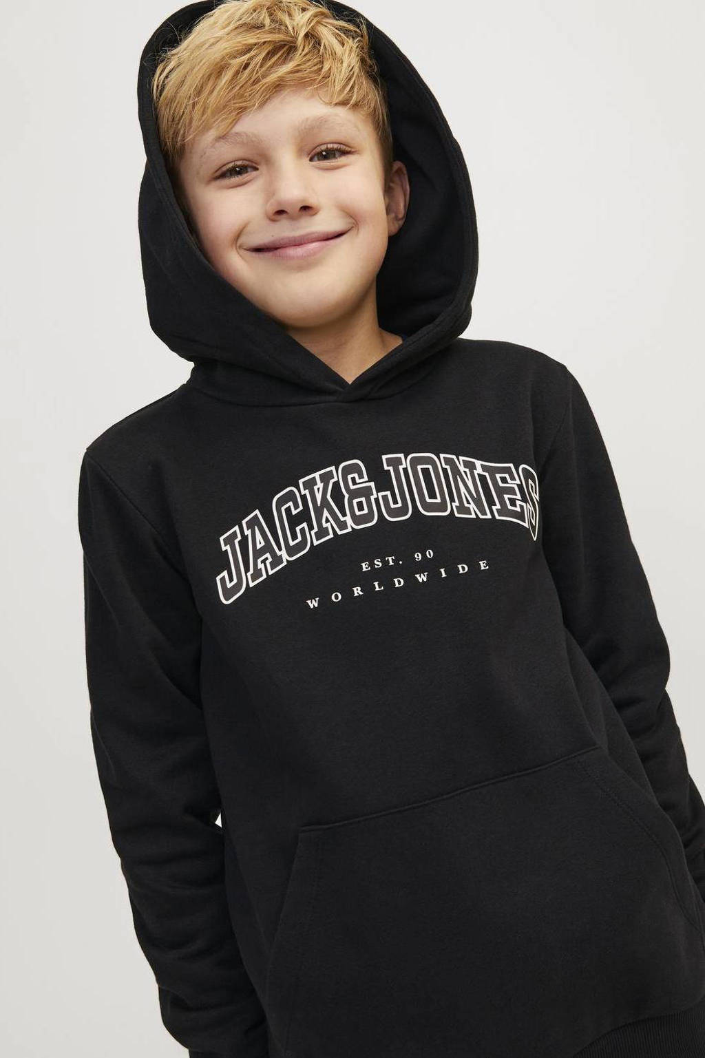 JACK & JONES hoodie JJECALEB VARSITY met logo zwart