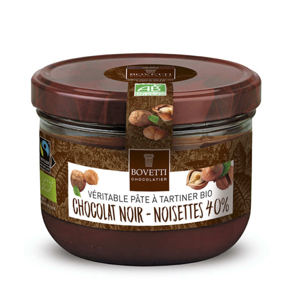Véritable pâte à tartiner bio noisette chocolat noir sans huile de palme