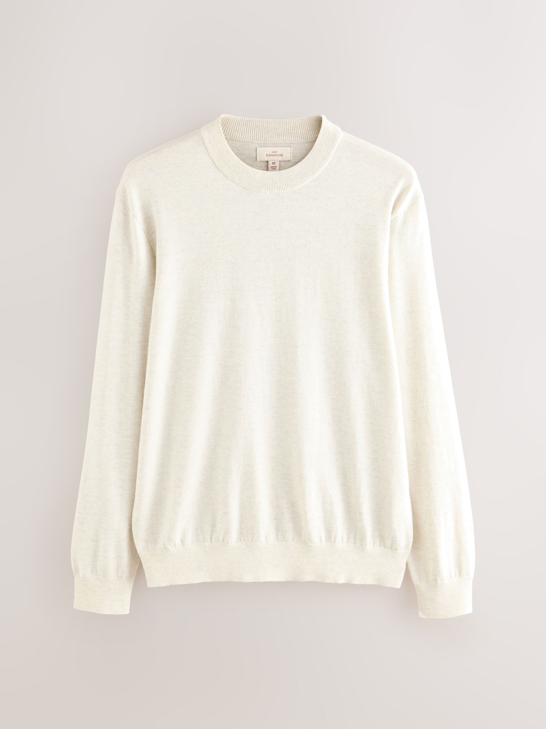 Moutkleurig - Regular Fit Signature Merino Wool Blend Lightweight Crew Jumper