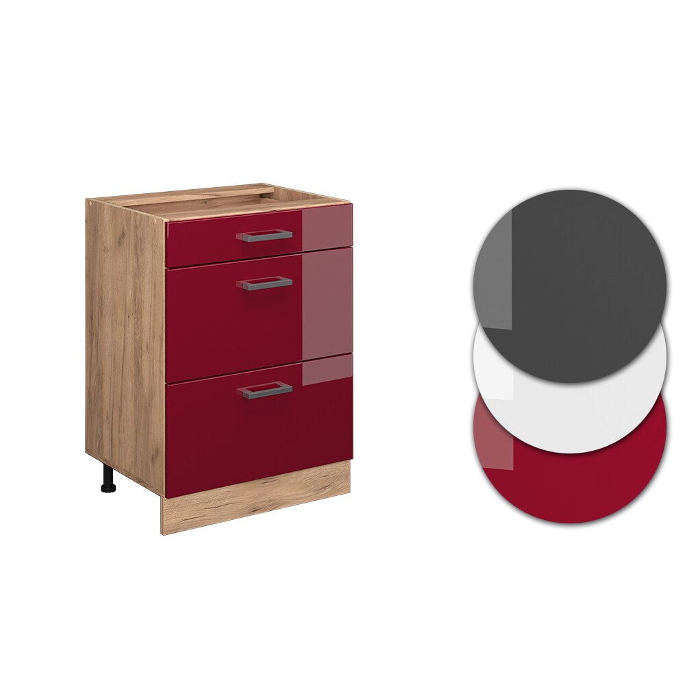 Vicco Schubladenunterschrank Küchenschrank Küchenzeile R-Line 60 cm Eiche Bordeaux Schublade