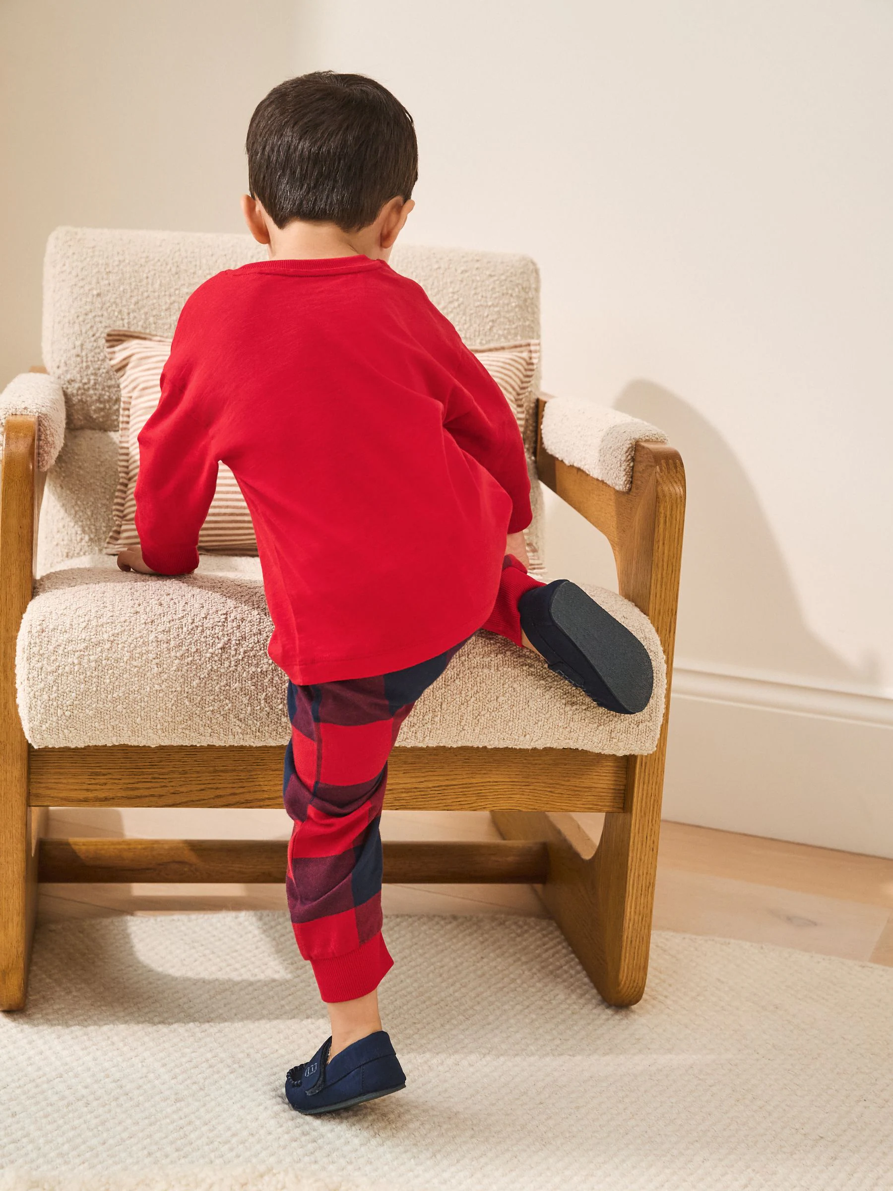Rood/Marineblauw Ruit brandweerauto - Single Woven Pyjamas (12mths-7yrs)