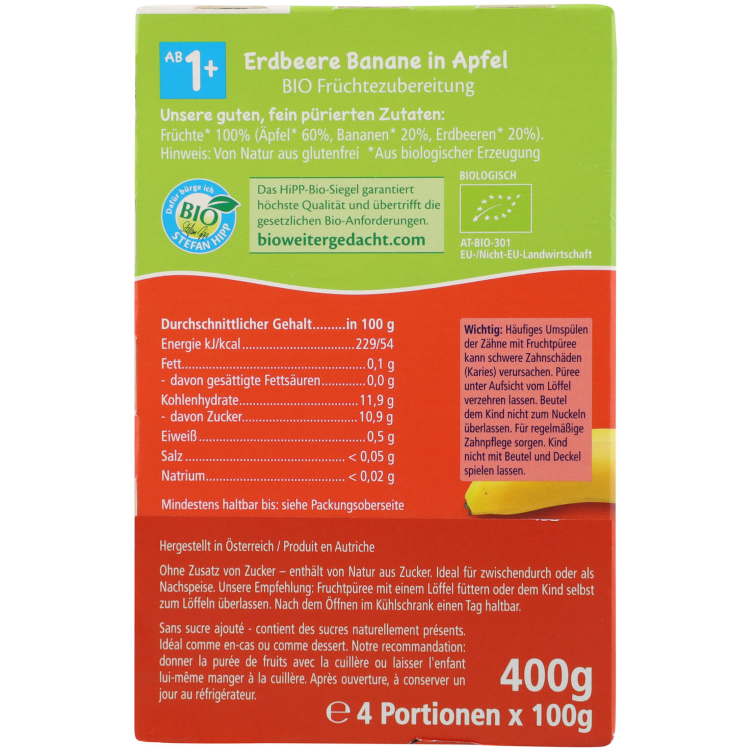 Hipp Erdbeere in Apfel-Theo Tukan 4x100g 12+ Monate