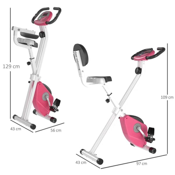 Treningssykkel F-Bike Sykkeltrener Med 8 Nivåer Av Justerbar Magnetisk Motstand, Høydejusterbar Stål Rosa + Hvit 43 X 97 X 109 Cm