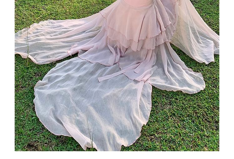 Egsy - Set: halternek effen top + high waist maxi rok