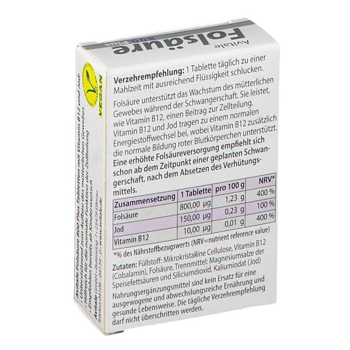 Avitale Folsäure 800 Plus B12 + Jod