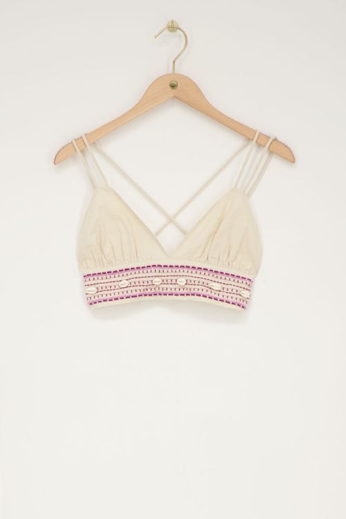 Beige linnen look bralette met schelpen
