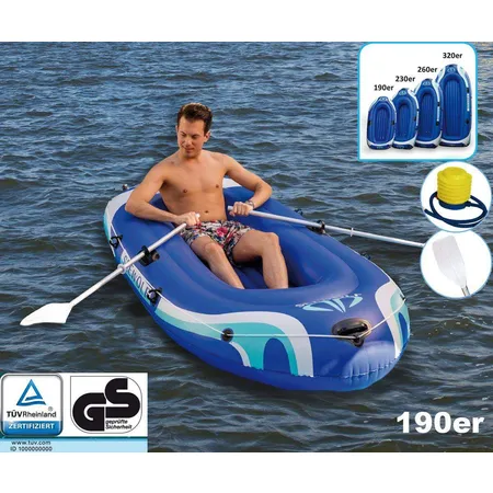 Happy People 77011 Schlauchboot Seewolf mit Aluminium Paddel und Blasebalg