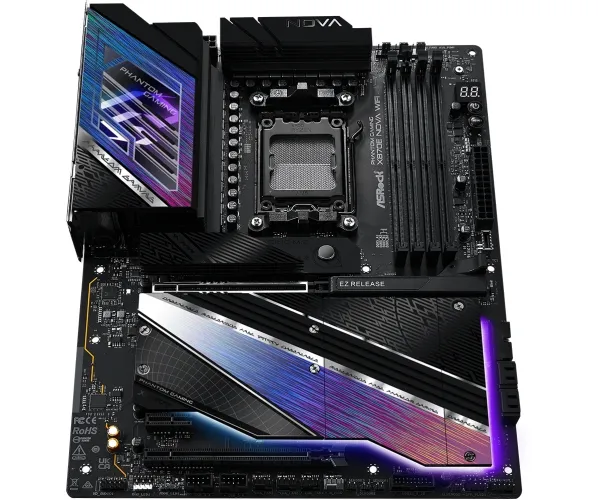 ASRock Phantom Gaming X870E NOVA WiFi - Bundkort - ATX - Socket AM5 - AMD X870E Chipset - USB4, USB 3.2 Gen 1, USB 3.2 Gen 2, USB-C 3.2 Gen 2x2 - 5 Gigabit Ethernet, Wi-Fi 7, Bluetooth - onboard grafik (CPU påkrævet) - HD Audio (8-kanaler)