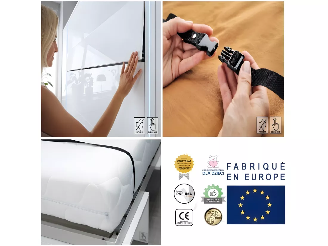 Lenart Armoire Lit escamotable +2 Placards Vertical 140x200 cm blanc mat Lit Rabattable Lit Mural