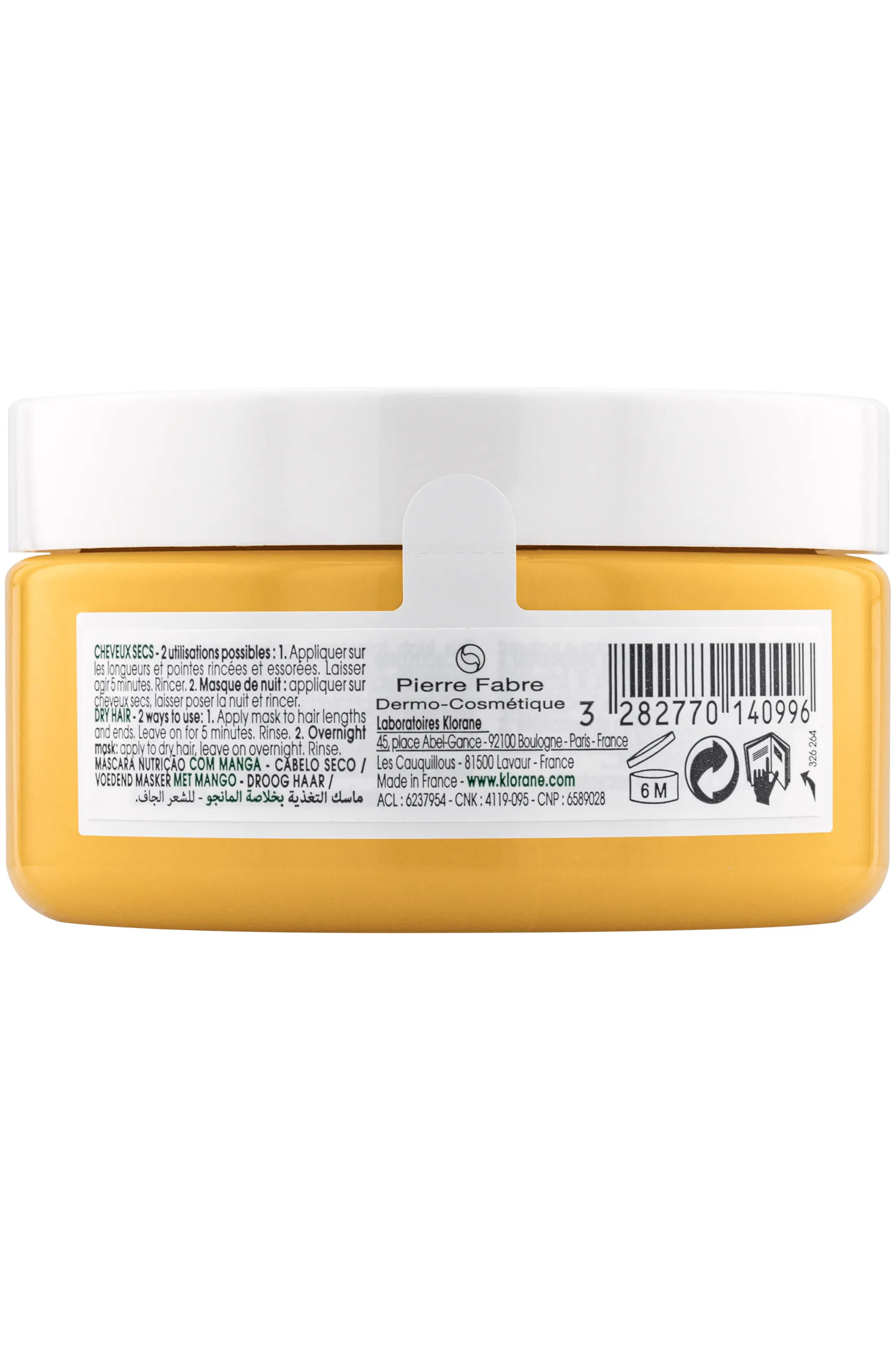 Klorane Masque nutrition à la mangue pour cheveux secs-150 ml