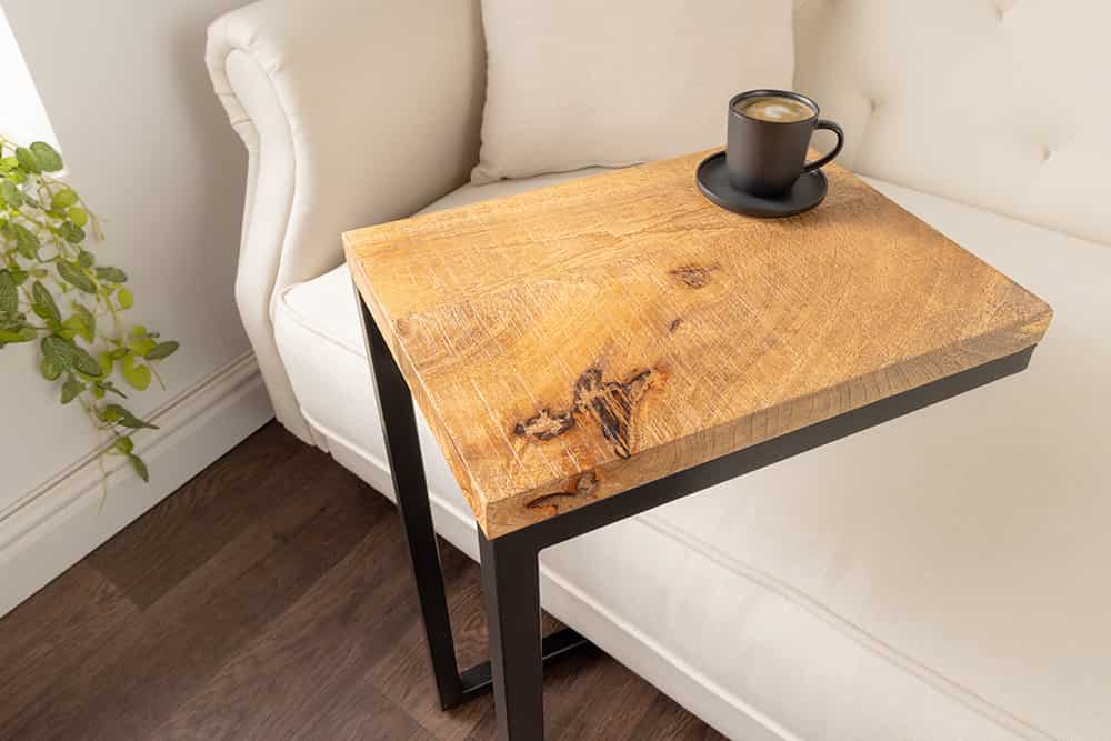Massivholz Beistelltisch GASTON 65cm natur Mangoholz Metall schwarz handmade