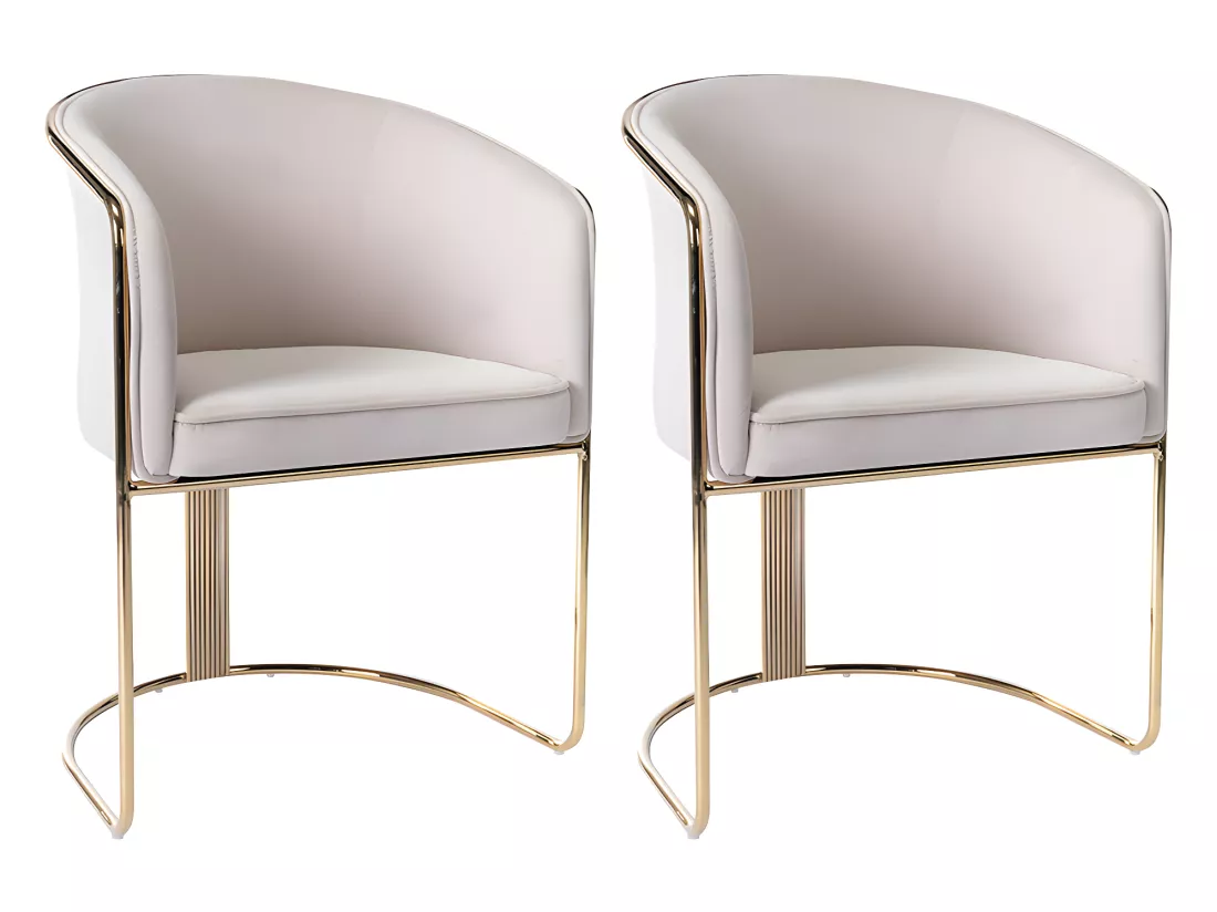 Lot de 2 chaises avec accoudoirs en velours et métal - Crème et doré - JOSETHE de Pascal MORABITO