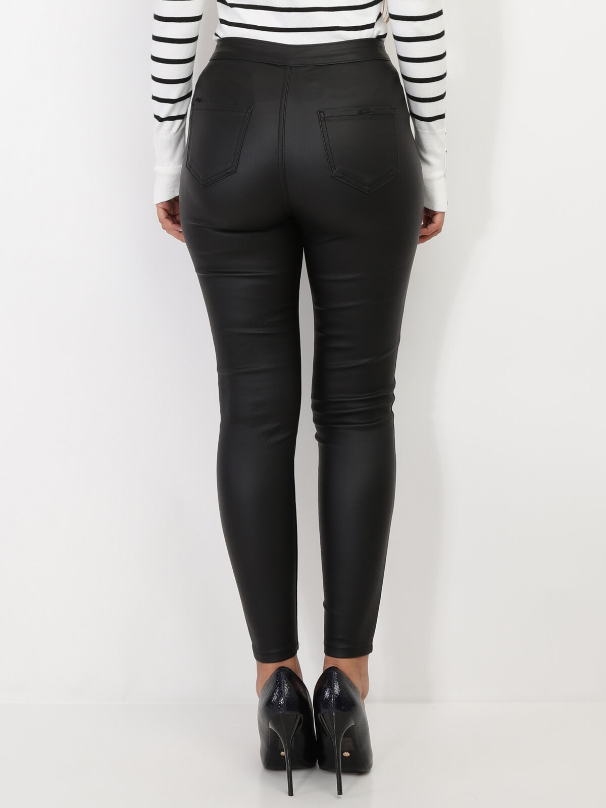 Pantalon skinny taille haute enduit- Noir