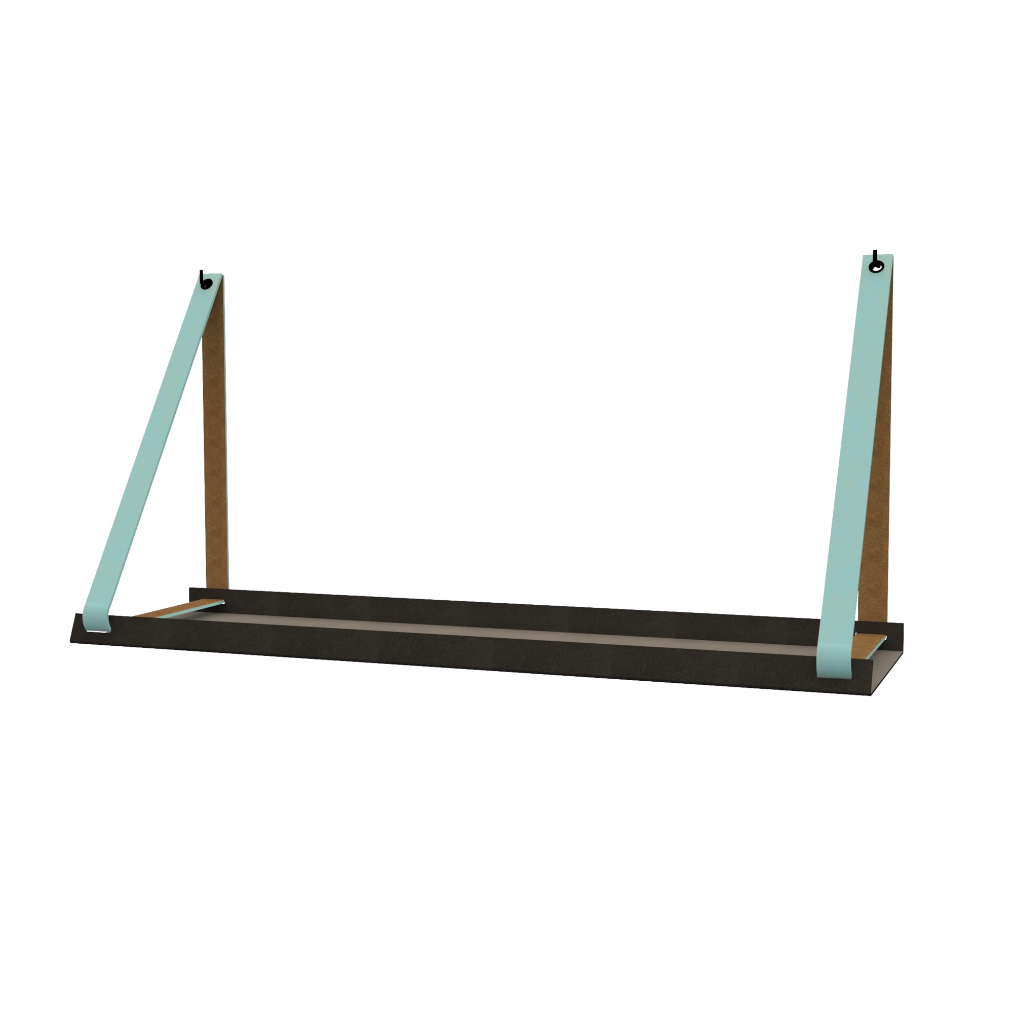Stalen wandplank 98x20cm - incl. leren plankdragers Stalen wandplank met leren plankdragers - Lichtblauw