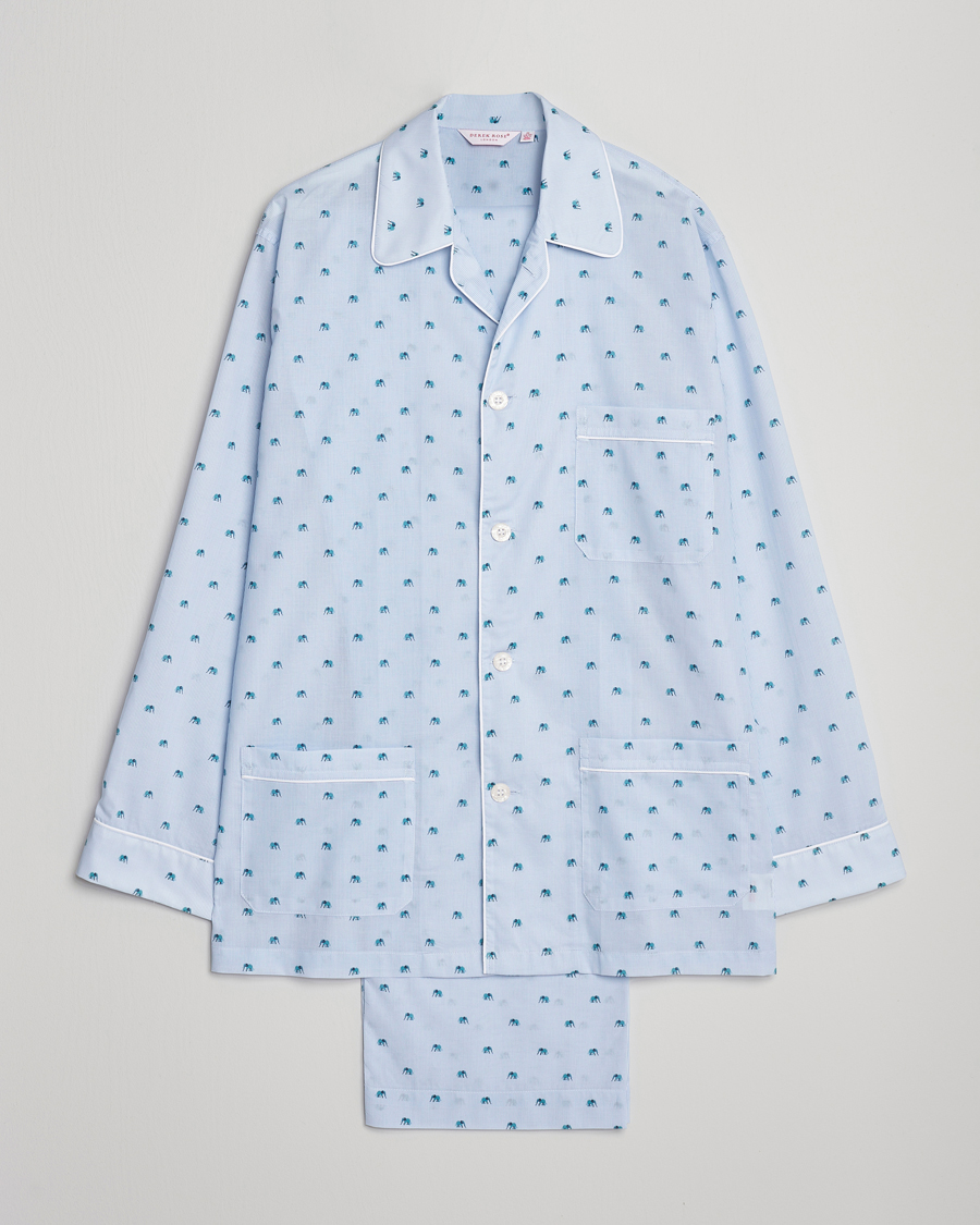 Derek Rose Printed Piped Cotton Pyjama Set Light Blue