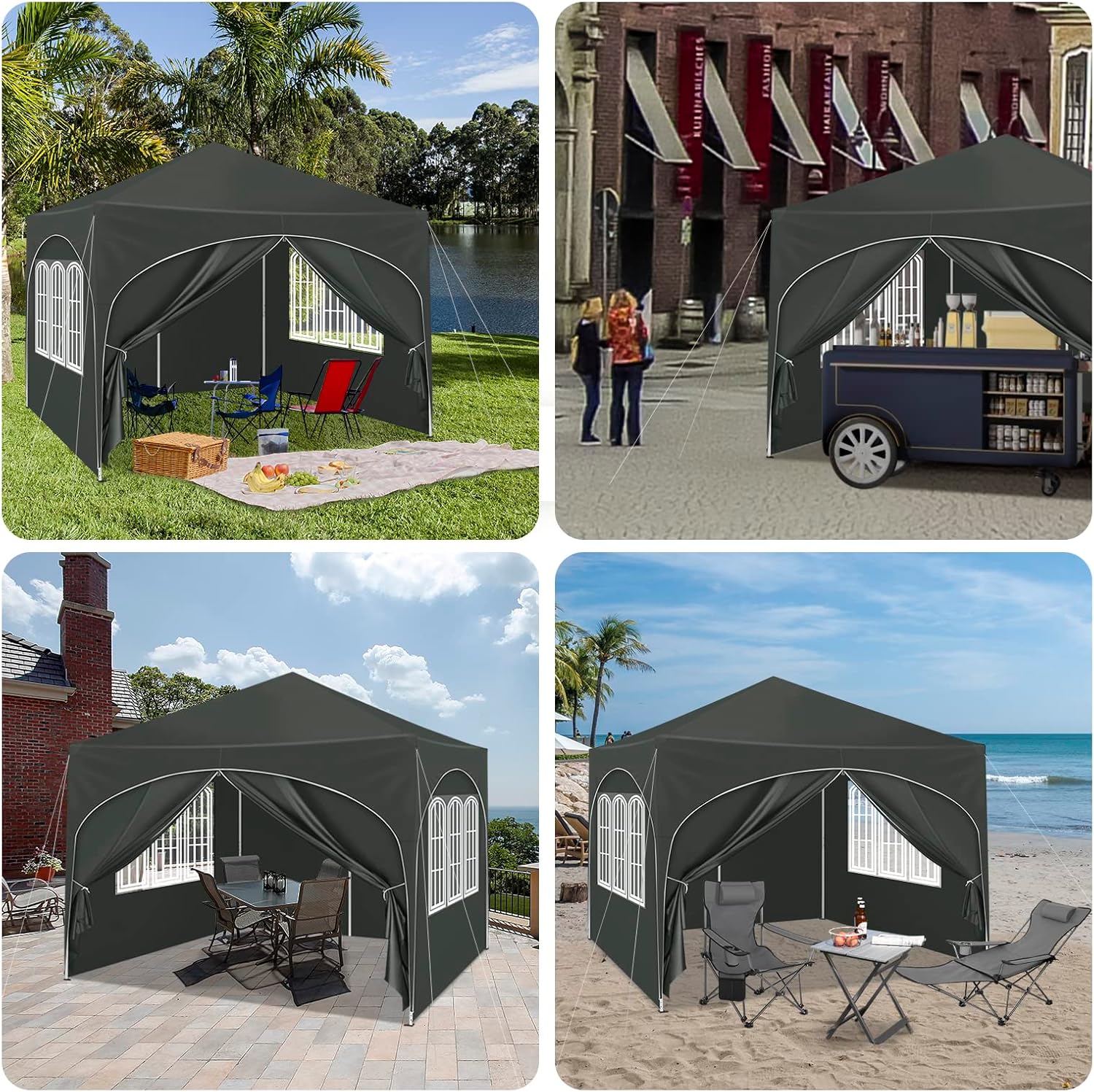 WOLTU Pavillon, Faltpavillon 3x3 m, mit 4 Seitenwänden, Partyzelt wasserabweisend UV-Schutz 50+, höhenverstellbarer Gartenpavillon, mit Tragetasche, für Outdoor Garten Camping Grau