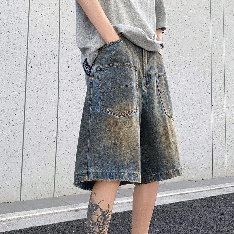 Hushgrain - Mid Rise Washed Denim Shorts