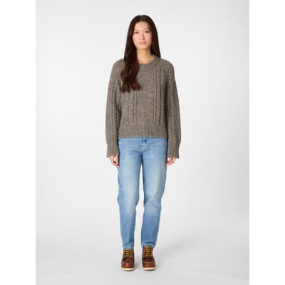 Damen-Zopfstrickpullover Alpaka, Taupe