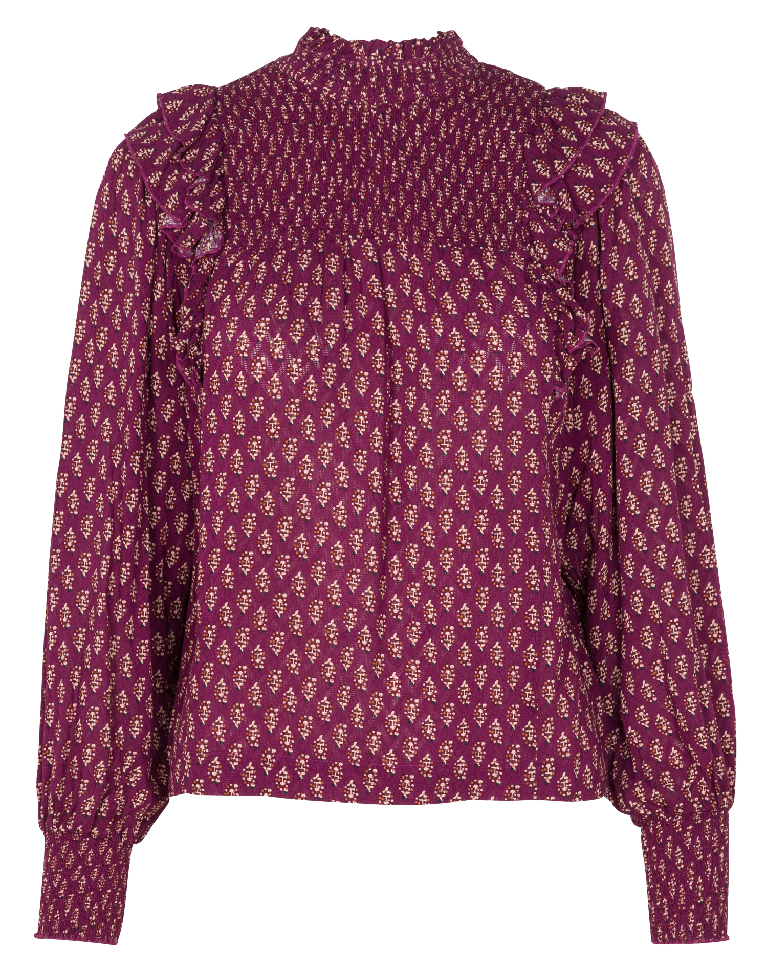 DIANOVA - Top col montant volanté à motifs | Rouge