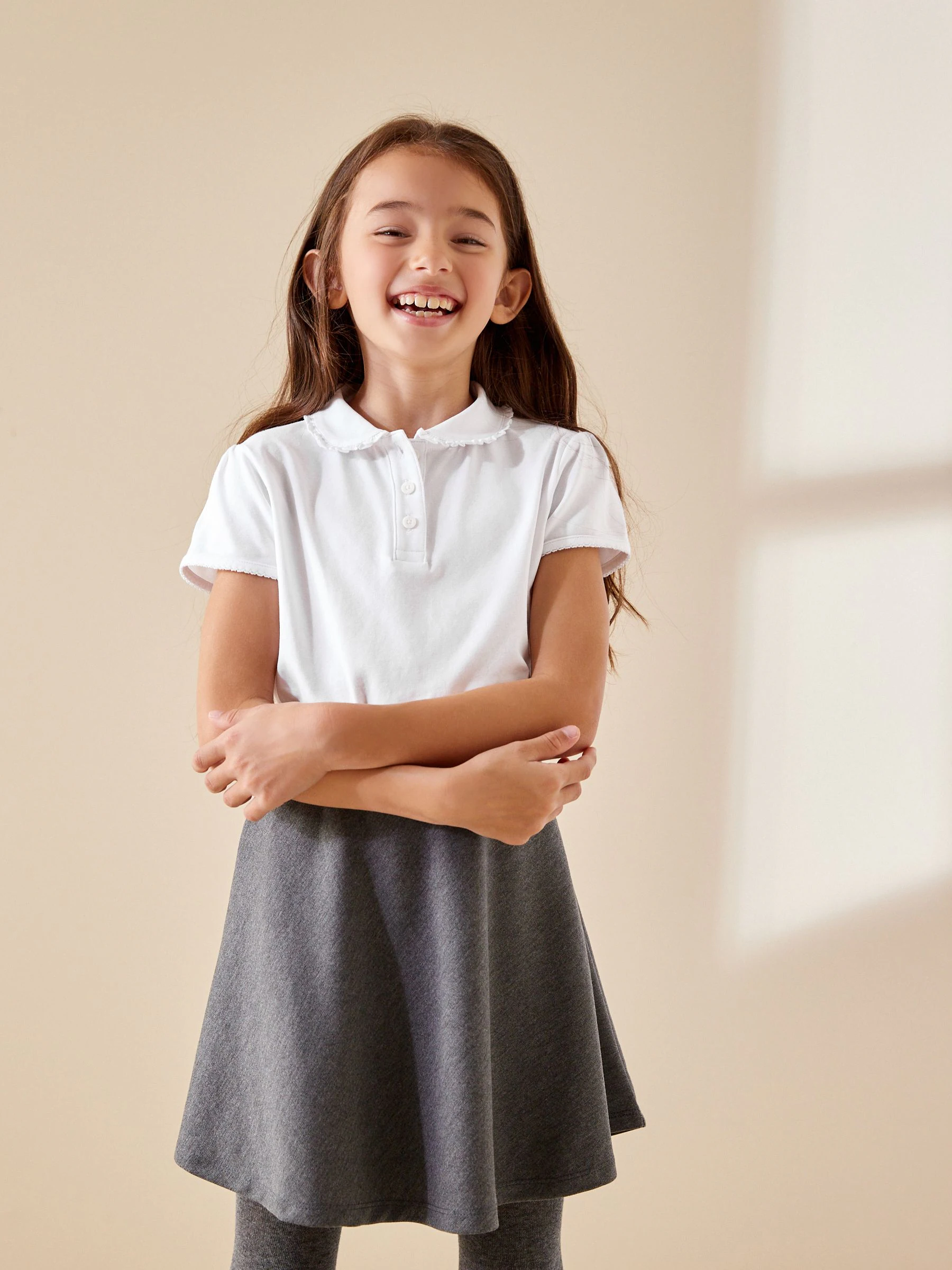 Wit - 2 Pack katoenen stretchy schoolpoloTops met rucheskraag (3-16jr)