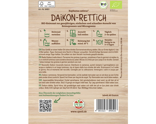 BIO Daikon-radijs Sperli-spruitzaden