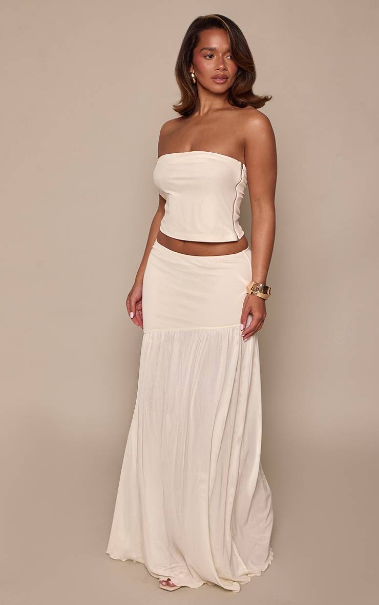 Crème Top Bandeau Ajusté À Appliqué Floral Ensemble Coordonné