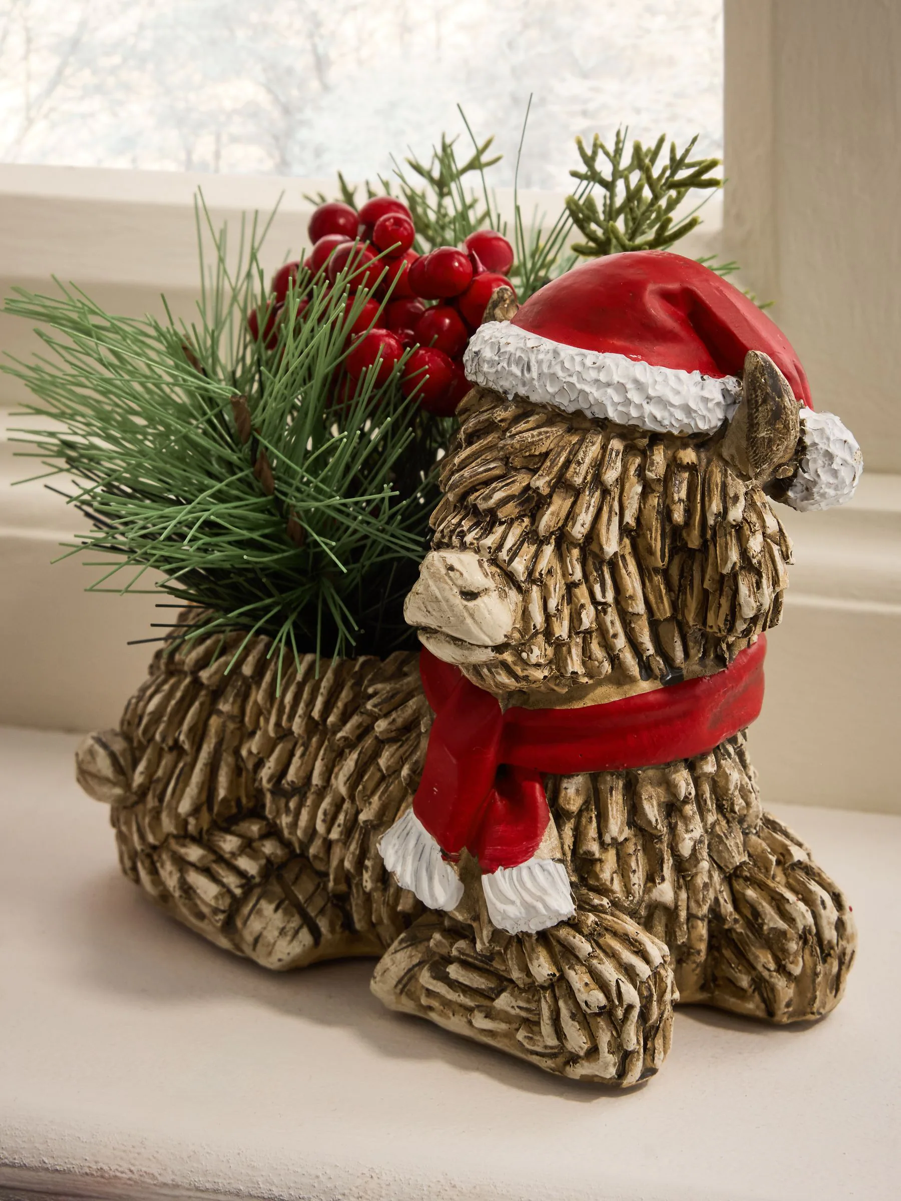 Hamish The Highland Cow kunstmatige Kerstmis arrangement