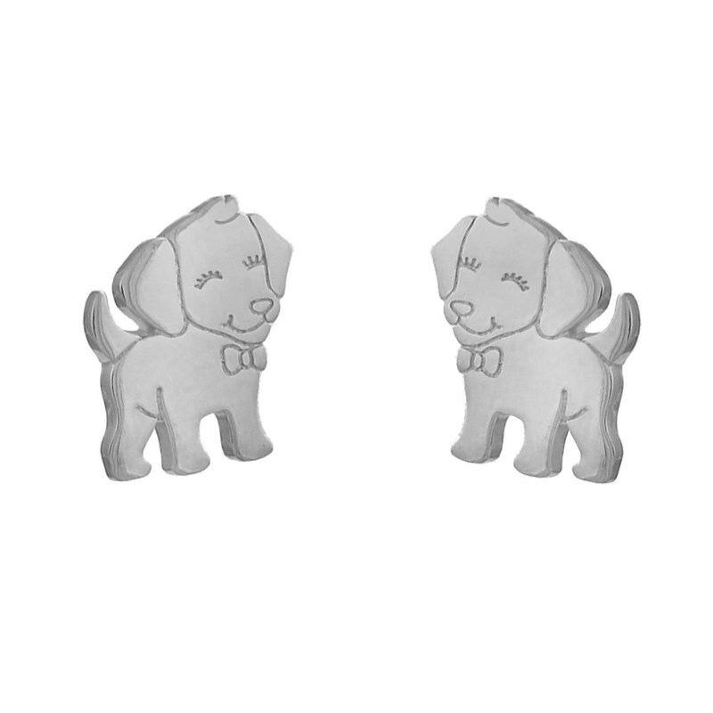 Boucles d'oreilles petit chien souriant Argent 925 Rhodié
