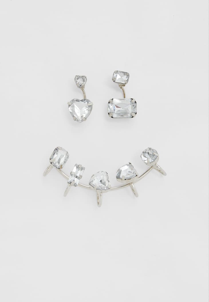 Conjunto de 5 brincos geométricos com strass