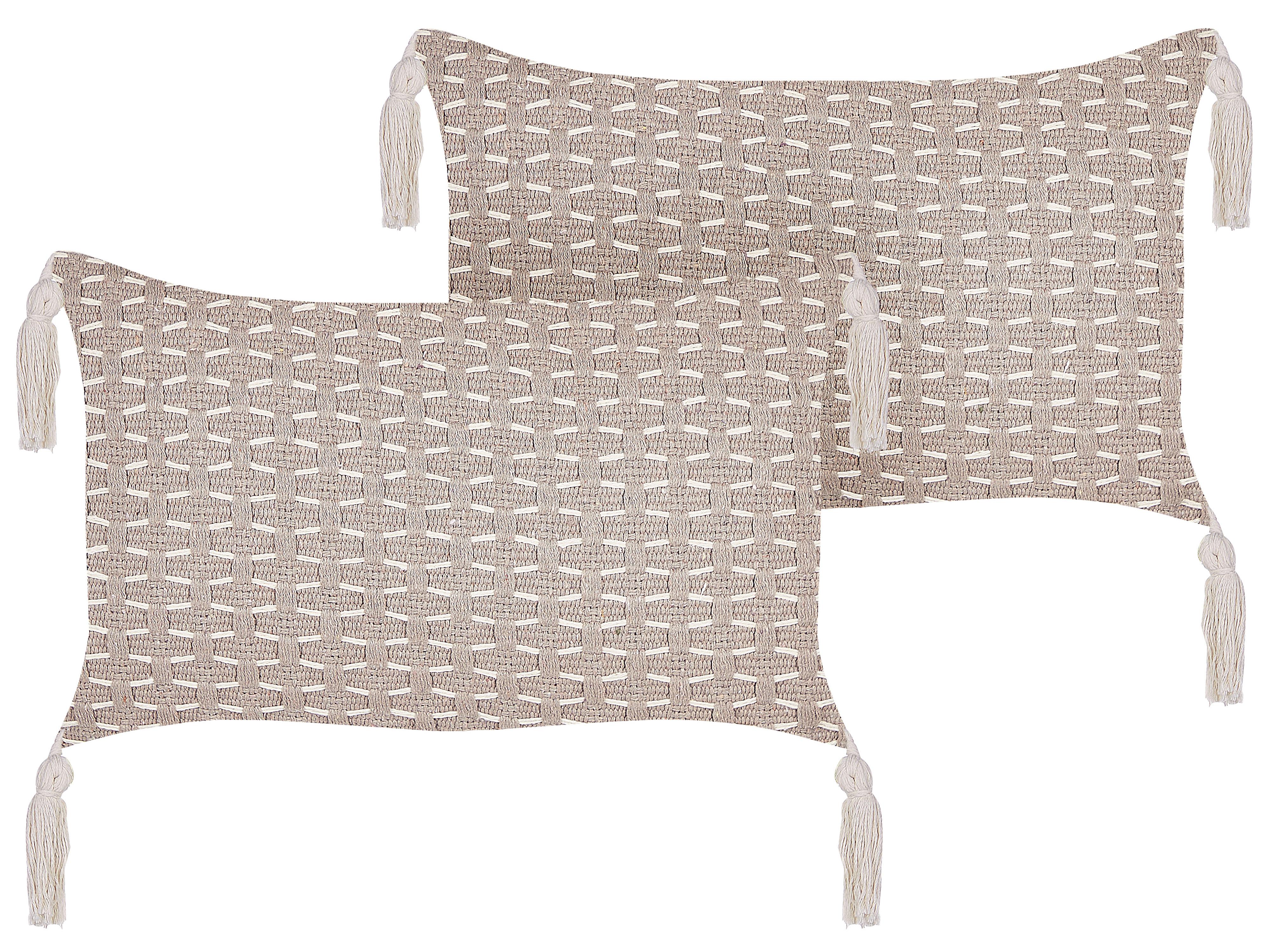 Set van 2 sierkussens HAKONE 45 x 25 cm Taupe geometrisch patroon