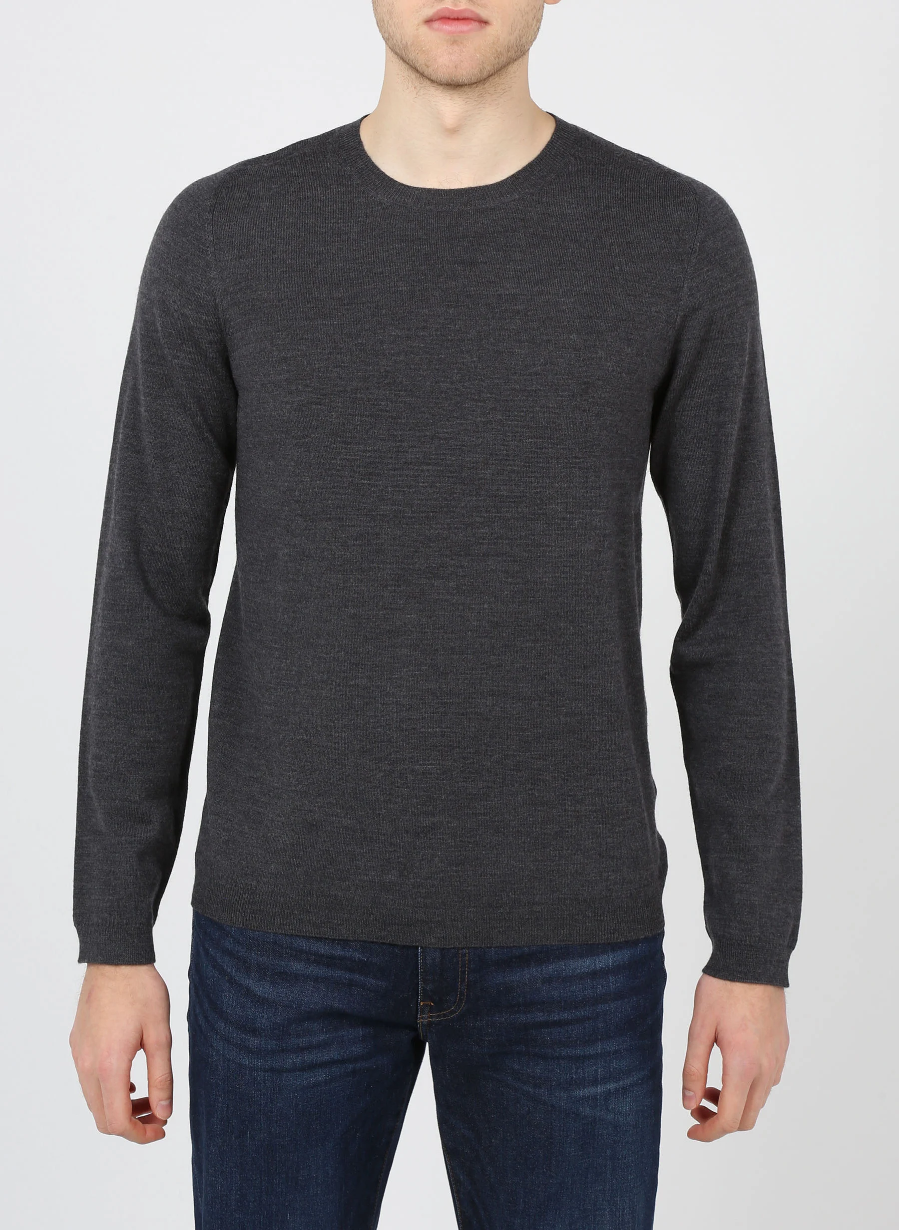 Pull col rond regular fit en laine | Gris