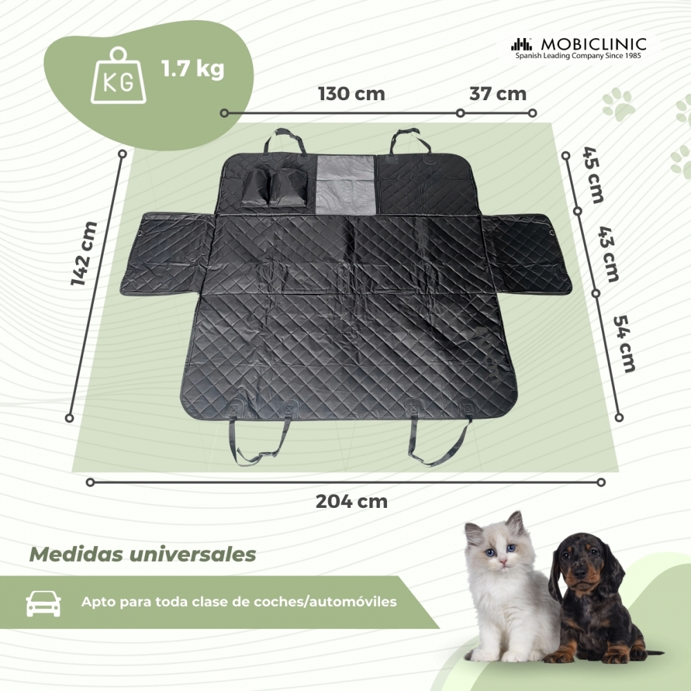 Capa para banco de carro para cães | Universal | Antiderrapante | Impermeável | Bolso lateral | Preta | Sammy | Mobiclinic