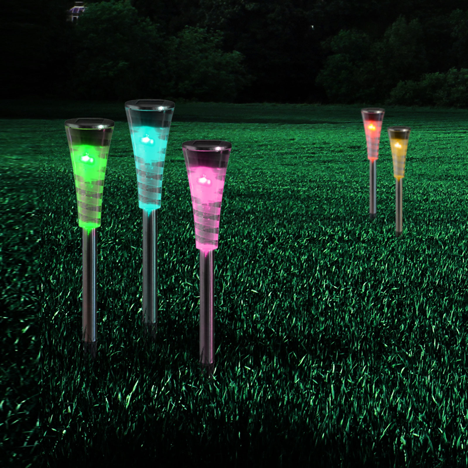 Solar-LED-RGB-Erdspieß - 5er-Set - mit Farbwechsel - 21 cm hoch