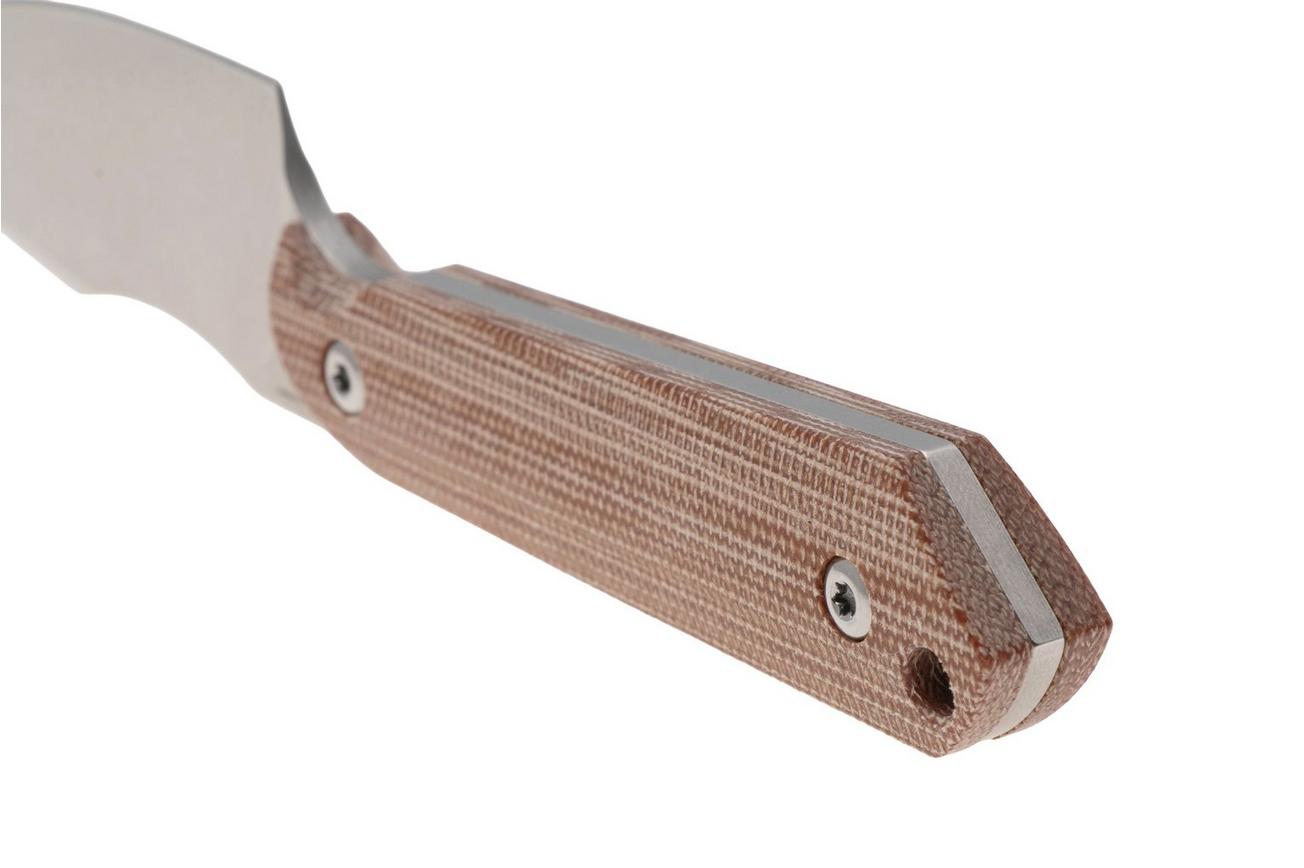 Kizer Harpoon Mini 1040S7, Satin AEB-L, Brown Micarta, vaststaand mes, Maverick Customs design
