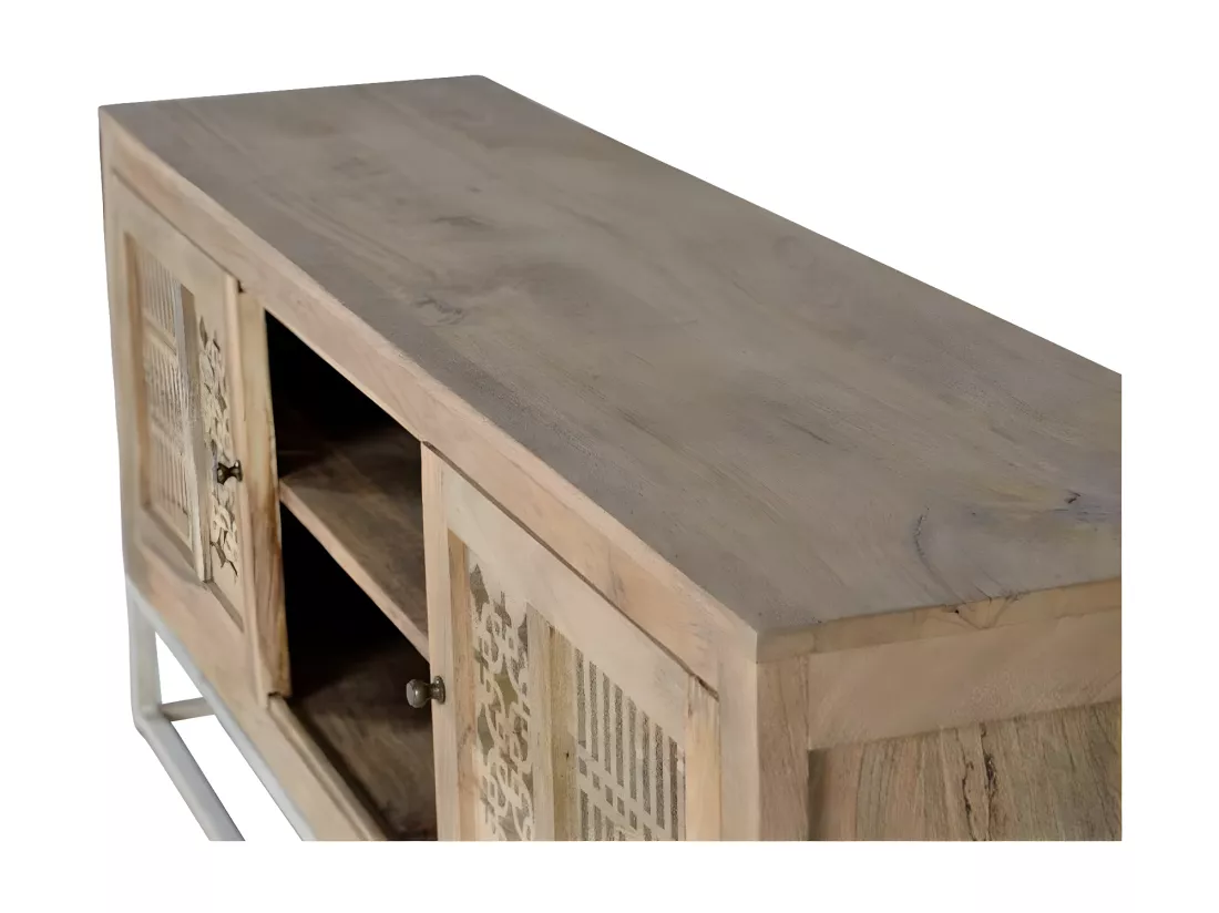 Meuble TV en bois de manguier et pieds en métal couleur naturelle Marrón.Giner y Colomer.65x40x160