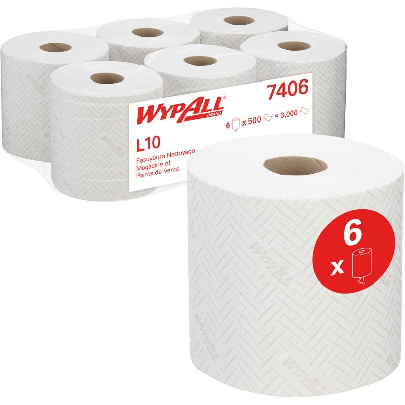 Bobine WypAll essuyage industriel L10 7406 190 m blanche - Colis de 6